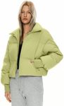 Orolay Women's Winter Oversized Cropped Puffer Jacket Zip Up Short Down Coat Stand Collar Baggy Overcoat Light Green X-Small