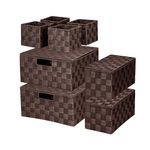 BinWhiz Woven Storage Box, Storage Baskets Organizing Bins Woven Basket Cube Organizer, Multi-size Hand-woven Storage Container for Bathroom, Cabinet, Shelf, Pantry, Dresser, Set of 8 (Brown)