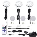 AIBOO LED Kitchen Under Cabinet Lighting Kit Dimmable with Wireless RF Remote, 3 Pack Round Display 240V LED Puck Lights, 6W Under Cupboard Counter Shelf Lights(Daylight White 6000K) [Energy Class A+]