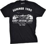 Mens Summer 1980 Men Funny T Shirt Graphic Camping Vintage Cool 80s Novelty Tees Mens Funny T Shirts Halloween T Shirt for Men Funny Movie T Shirt Novelty Black M