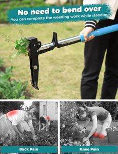 YISSVIC Stand-Up Weed Puller – Stainless Steel 4-Claw, Telescopic Root Remover, Adjustable Non-Slip Handle, Blue