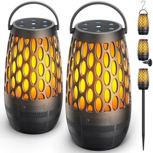 Outdoor Speakers Bluetooth Waterproof IPX6 with Flame Lights, Gadget Gifts for Dad Her Him, Hd Stereo Sound, BT 5.3 Multi-Sync to 100 Speakers, Portable Wireless Speaker for Patio Cafe Decor Party