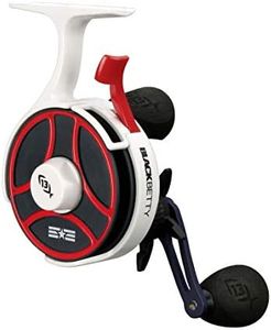 13 FISHING - Freefall Ghost Maverick - Inline Ice Fishing Reel - Red, White & Blue Color - Left Hand Retrieve - BBFFGWUSA-2.5-LH