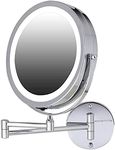 OVENTE 7" Lighted Wall Mount Makeup Mirror - 1X/ 7X Magnification, Battery Powered Glow Cosmetic Light up, Spinning 360-Degree, Double Sided LED, Extendable & Folding Arm, Polished Chrome MFW70CH1X7X