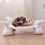 Bunny Rabbit Ceramic Plate,Dishes for Dessert Food Server Tray,Cute Cake Stand, Tableware Crafts Kitchenware Lovers,Wedding,Mother's Day (3 Rabbit)