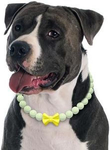 JOGIA Glow in the Dark Dog Collar – Handmade Beaded Dog Necklace with Bow Tie, Adjustable for Small Medium Large Dogs – Soft Glow for Night Walks