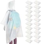 BLUE PANDA 20-Pack Disposable Rain Ponchos for Kids - Emergency Plastic Raincoats with Hood for Boys and Girls