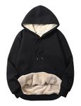 BLACKSTEP Women's Casual Fleece Sherpa Fur Lined Hoodie Winter Warm Pullover Hooded Sweatshirt (in, Alpha, 2XL, Black)