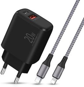 Cargador iPhone LUOSIKE, Cable Trenzado de Nailon Lightning de 2m con Enchufe USB C de Carga Rápida de 20W, Adaptador Corriente con Tipo C y A Compatible con iPhone 14/13/12/11/Pro/Max/SE/XR/XS, iPad