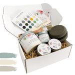 Country Chic Paint Large Painting Kit for Beginners - Chalk Furniture Paint, Brush & Furniture Wax Bundle - Vanilla Frosting [Off White] (16 oz), Sunday Tea [Warm Grey] (4 oz), & Elegance [Dusty Blue] (4 oz)