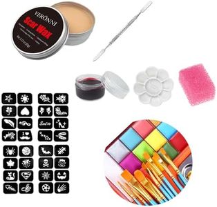 VERONNI Pro Sfx Makeup Halloween Christmas 20 Colors Face Painting Kit Special Effects Stage Makeup Scar Makeup Wax(2.12 Oz), with 10 Pcs Brush +Spatula，Scab Blood (0.7Oz) + Pink Stipple Sponge + Body Oil Paint Paint Tray Pallet and 4 Painting Templates Body Art Party Fancy Complet Theatrical Makeup Set (01)