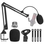 TONOR Microphone Arm Stand, Adjustable Suspension Boom Scissor Mic Stand with Pop Filter, 3/8" to 5/8" Adapter, Excellent Compatibility, Mic Clip, Upgraded Heavy Duty Clamp, 35 cm +35 cm, T20