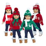 8 PCS Christmas Sweater Winter Doll Outfit Fits 18 Inch American Girl Doll Included Sweater, Pants,Hat, Scarf, Gloves and Boots. (Doll Not Included) (B,One Size)