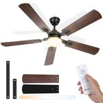 Aigostar Ceiling Fans with Lights Remote Control, 52” Extra Large Ceiling Fan Light 5 Blades 6 Speeds, CCT 3000K-6500 LED Ceiling Light with Fan, Quiet Fan Lights Ceiling for Bedroom 28dB, Timer