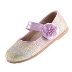 EIGHT KM Toddler Girls Dress Shoes Mary Jane Princess Wedding Ballet Flats Shoes EKM7063 Sparkly Glitter Flower Camellia Minerva Rainbow UK Size 9