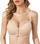 FallSweet Front Fastening Bras for Women Non Wired Comfort Lace Bra Full Coverage Beige