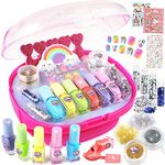 Luucio Kids Nail Polish Set for Girls Ages 5-12, All-in-One Kids Nail Art Salon Set - Nail Dryer, Nail Polish, Glitter Powder, False Nails, Nail Decals, Toe Separator, File, Gifts for girls 5-12