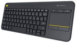 Logitech K400 Plus Wireless Touch TV Keyboard With Easy Media Control and Built-in Touchpad, HTPC Keyboard for PC-connected TV, Windows, Android, Chrome OS, Laptop, QWERTY UK English Layout - Black