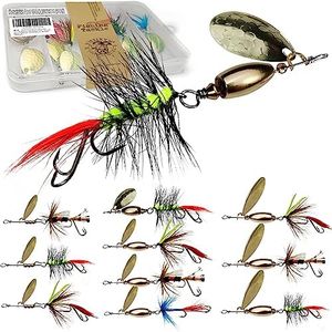 VMSIXVM Trout Lures Trout Spinners, Rooster Baits Tail Trout Fishing Lures with Brass Spinner for Lake River Fishing, Smallmouth Bass Lures Fishing Spinner Kit for Bass Salmon Pike