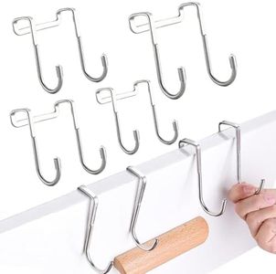 BetterJonny 4 Pcs Drawer Hanger Hook, 2 in 1 Over Drawer Hook Over Cabinet Towel Hook Stainless Steel Adjustable Double Hook Over The Door Drawer Cabinet Hook for Kitchen Bathroom Cupboards (Silver)