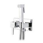 Ibergrif M22011 Square Concealed Shower Mixer Set, Hot and Cold Bidet Spray with Shattaf Sprayer, Hose Pipe, Chrome, Silver