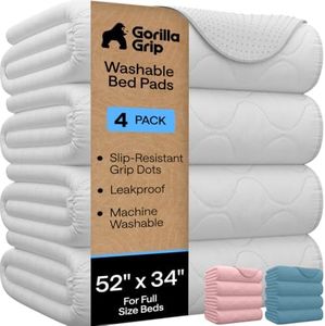 GORILLA GRIP Washable Underpads, 52x34 4 Pack Waterproof Reusable Heavy Absorbency Incontinence Bed Pads, Leak Proof Toddler Mattress Pad, Slip Resistant for Bedwetting, Adults and Kids, White