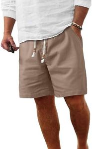 Comdecevis Men's Casual Linen Shorts Elastic Waist Drawstring Summer Beach Shorts Long Shorts Men Cotton, Brown, 4X-Large