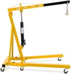 PULLAFUN Engine Hoist,2 TON 4000lbs Folding Hydraulic Car Engine Motor Crane Lifter,Cherry Picker with 6 Iron Caster Wheels - Yellow