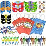 THE TWIDDLERS - 60 Piece Superhero Pre-Filled Party Bags, Hero Themed Gift Toy Loot Bags with Action Figures, Masks, Tattoo Stickers for Kids Birthday