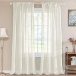 Turquoize Linen Sheer Curtains Natural Linen Semi Sheer Curtains Light Filtering Burlap Curtain Rod Pocket Window Treatments Panels/Drapes, Privacy Assured, 108 Inches Length (2 Panels, Ivory)