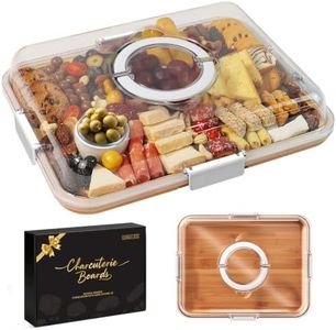 Renmxj Charcuterie Board with Clear Lid, Travel Portable Cheese Board Charcuterie Boxes Cutting Boards for Kitchen, House Warming Gifts New Home, Gifts for Women (White, 6 Compartments)