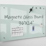 R&G Magnetic Glass Whiteboard,36"×24" (3'x 2'),Glass Dry Erase Board,White Frameless Surface, Includes Board, Magnets, 1 Marker and a Eraser,for Home and Office