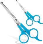 BOSHEL Dog Grooming Scissors Set - 2 Pet Grooming Scissors – Safe Rounded Tips – 1 Small Micro Serrated Dog Trimming Scissor for Face, Ear, Nose & Paw + 1 Larger Dog Scissor - Dog Grooming Shears Set