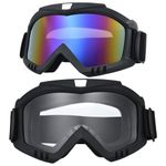 PLOOTA Dirt Bike Goggles 2 Pack - Windproof Motorcycle,ATV,Riding,dirtbike,Ski Goggles for Men Women Youth Kids (Colorful655Clear)