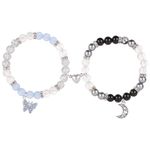 2pcs Couple Bracelets, Magnetic Butterfly And Moon Matching Bracelets Mutual Attraction Valentine Relationship Love Heart Bracelets Friend Jewelry Gift for Women Men