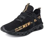 Boys and Girls Sports Running Shoes Breathable Double Mesh Flying Woven Running Shoes Black5 UK