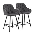 CLIPOP Bar Stools Set of 2 Velvet Thick Padded Kitchen Breakfast Bar Chairs with Armrest and Footrest, High Back Breakfast Bar Stools for Home Kitchen Island Counter (Grey)