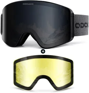 Odoland Ski Goggles Set with Detachable Lens, Frameless Interchangeable Lens, Anti-Fog UV Protection Snow Goggles for Men and Women, Helmet Compatible - Black vlt 8.8%