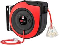 EP Retractable Extension Cord Reel,65 Feet 12 AWG/3C SJTOW Heavy Duty Power Cord,15 AMP Circuit Breaker, 3-Lighted Triple Outlets,Ceiling or Wall Mount Use Indoor/Outdoor, Red
