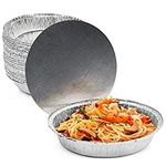 MATANA - 40 Round Aluminium Foil Baking Trays with Lids, Foil Dishes for Pastry, Flan, Pie Dishes Cases - Tin Foil Pie Dishes, Round Foil Trays with Lids - 23cm/1000ml