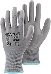 KAYGO Safety Work Gloves PU Coated-60 Pairs, KG11PB, Seamless Knit Glove with Polyurethane Coated Smooth Grip on Palm & Fingers, for Men and Women (Medium (Pack of 60), Grey)