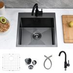 Drop in Kitchen Bar Sink with Faucet, 18 x 18 Inch Black Bar Sink Topmount Kitchen Sink 16 Gauge Stainless Steel Single Bowl Small Kitchen Sink Bar Prep Sink RV Sink