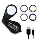 10X Rechargeable Jewelers Loupe Magnifier with UV & LED Lights Four Light Modes, 22mm Triplet Lens Illuminated Folable Eye Loop Pocket Jewelry Magnifying Glass for Jewelry, Gemstone, Coins, Stamps