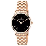 Carlington Women Stainless Steel Iconic Analog Ladies Watch With Premium Linked Strap - Ct 2035 Black Dial, Band Color-Rose Gold