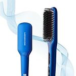 2023 Updated MEGAWISE Hair Straightener Ceramic Brush Anti-Scald Dual Voltage Flat iron Hot Brush | Rotatable Cord |Auto Shutoff | anti-frizz |for all hair types Blue