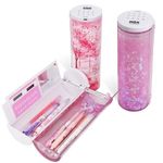 Lockable Pencil Case with Calculator, Quicksand, Mirror, Standing cylinder Shape, Cute Pen Holder, Password Lock Pen Box, Kawaii Desk Organizer for Girls, Boys, Kids, School Supplies(Sakura forest)
