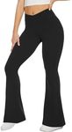 TNNZEET Black Flare Leggings for Women, Crossover Yoga Pants with Pockets Bootcut Flared Leggings