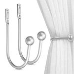 Curtain Tiebacks, 2 Pcs Metal Curtain Hooks, Wall Mounted Curtain Holdbacks for Indoor Outdoor, Easy to Install, Silver