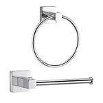 Toilet Roll Holder and Towel Ring Set Chrome, 2 pieces Towel Ring Wall Mounted and Toilet Paper Holder Tissue Towel Ring Set Stainless Steel Hardware Set for Bathroom Kitchen Bar