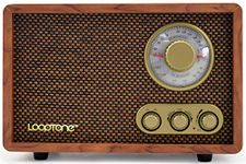 LoopTone AM FM Radio for Home,Classic Retro Radios with Bluetooth Play Mp3,Vintage Wood Table Radio with Treble Bass Control for Kitchen Living Room with Rotary Knob